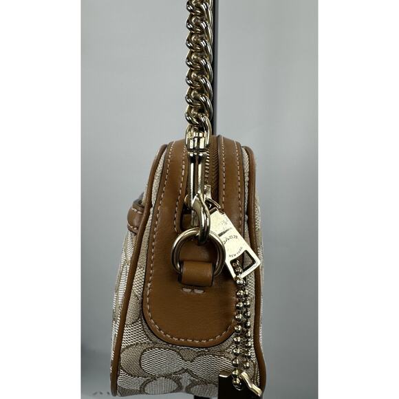 Coach Signature Canvas Camera Bag Crossbody Chain Strap Tan Leather - Picture 4 of 10
